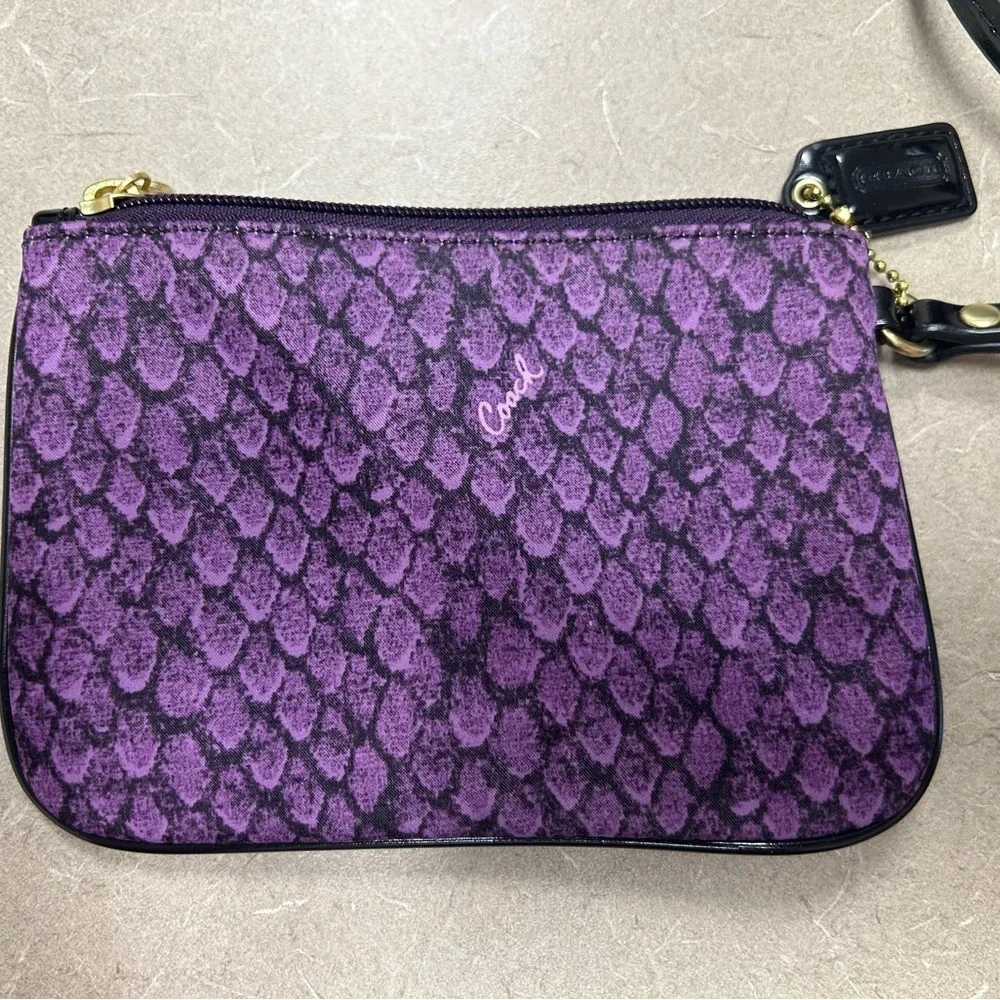Coach Snakeskin Satin Pattern Purple Wristlet